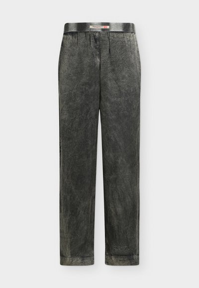 Тъмносиви панталони с прав крачол с набръчкана текстура и еластична талия с надпис Diesel Industry.