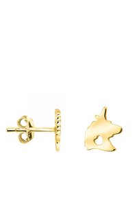 Orecchini a perno a forma di unicorno dorato con un'intaglio a forma di cuore. Finitura liscia, design minimalista. Chiusura sicura con retro arrotondato.