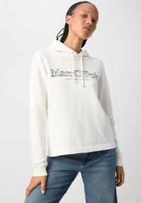 Marc O'Polo LONG SLEEVE HOODED LOGO PRINT - Camisola - white cotton