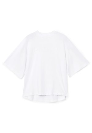 Hvid oversized t-shirt lavet af bomuld, med rund hals og korte ærmer. Subtilt prægede logo i midten. Rundet kant.
