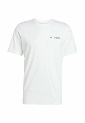 White cotton T-shirt with short sleeves and a crew neck. Features a gray "TERREX" logo on the upper left chest area.