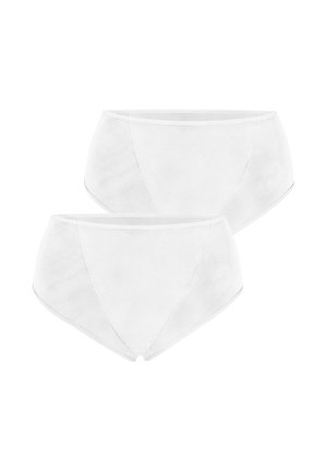 To enkle hvide dameunderbukser med høj talje og sømløse kanter, vist fladt på en hvid baggrund.