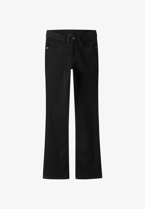 Svarte jeans i denim med rette ben, med frontlommer, knappestenging og subtil søm.