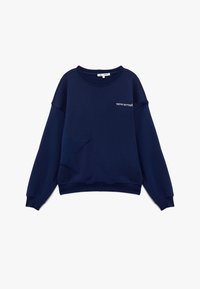 Sudadera azul marino hecha de mezcla de algodón, con un acento en forma de estrella en la parte frontal y el texto "TREND SETTER" en bordado blanco.