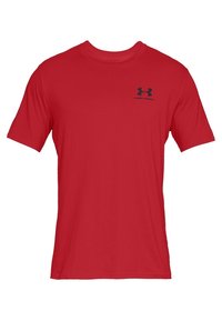 Rood T-shirt met korte mouwen gemaakt van een katoenmix. Heeft een ronde hals en een klein zwart logo op de linkerborst.