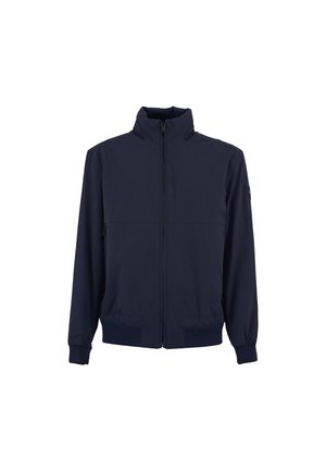 Marineblauw jack gemaakt van lichtgewicht stof, met een hoge kraag, ritssluiting aan de voorkant, zijzakken en elastische manchetten en zoom.