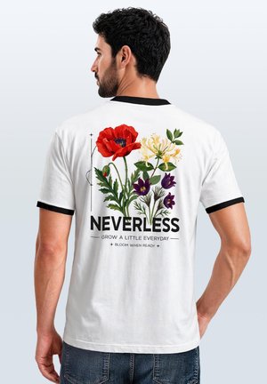 Neverless, HERREN T-SHIRT RETRO KONTRASTBUND - DESIGN BLUMEN - PRINTSHIRT - T-Shirt print - weiß-schwarz