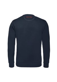 Felpa blu navy con polsini e orlo a coste, caratterizzata da un collo rotondo. La scritta "POLO CREW" è ricamata in rosso sulla parte posteriore.