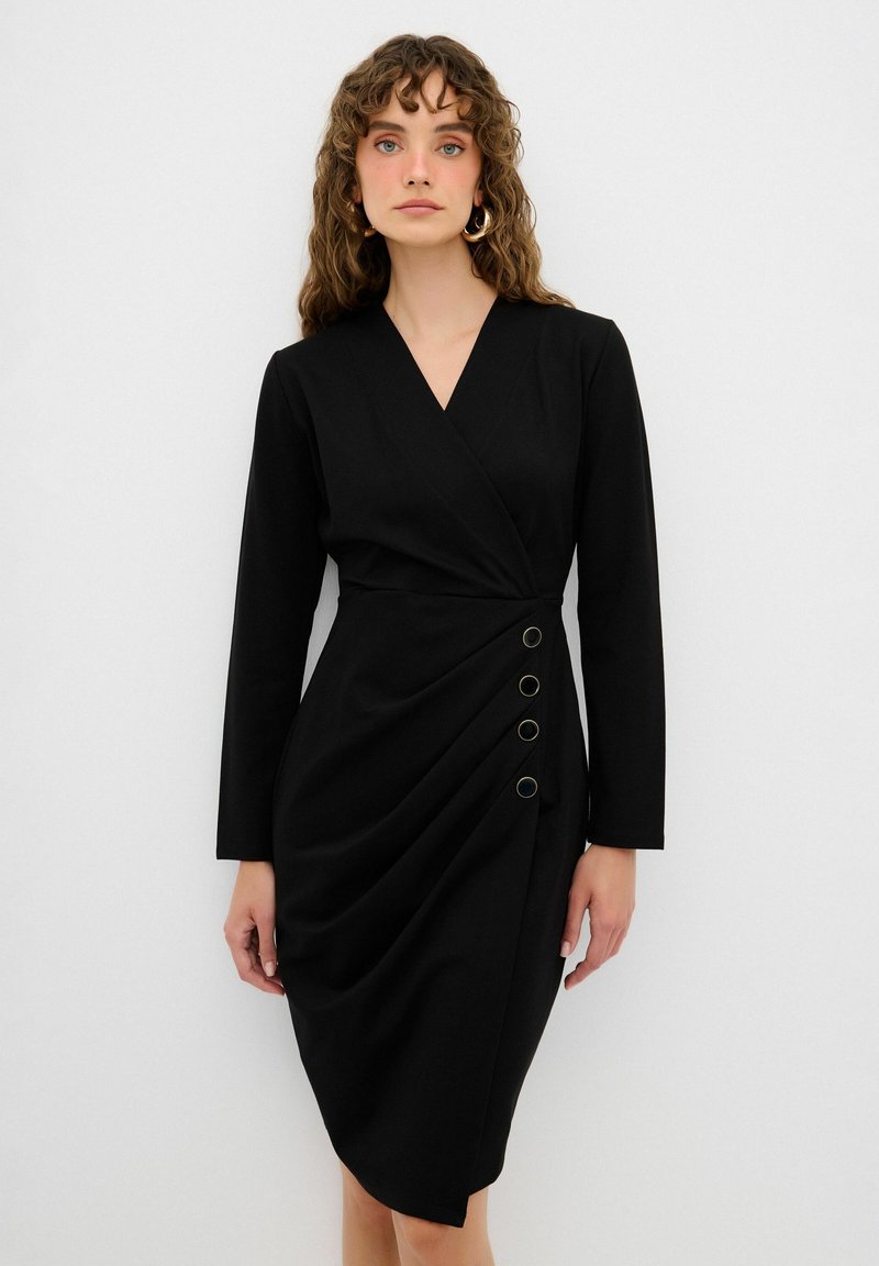 adL DRAPED BUTTON-FRONT - Pouzdrové šaty - black