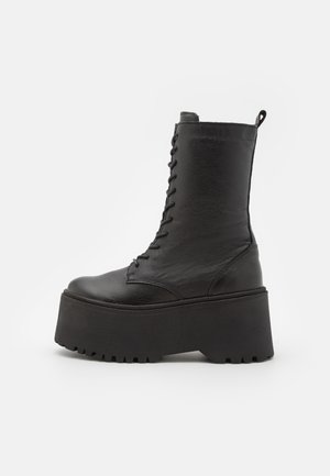 LEATHER - Členkové čižmy na platforme - black