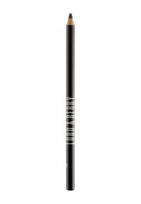 Eyeliner nero in matita con punta appuntita, caratterizzato da una finitura opaca e da un marchio di testo bianco sul lato.