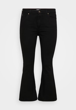 Zwarte flair jeans van een rekbare katoenmix, met een klassiek vijf-pocket ontwerp en goudkleurige hardware accenten aan de voorkant.