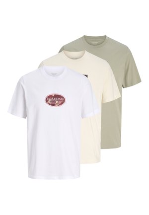Jack & Jones, JORMONTAUK FRONT TEE 3 PACK - T-shirt imprimé - bright white/antique white/seagrass