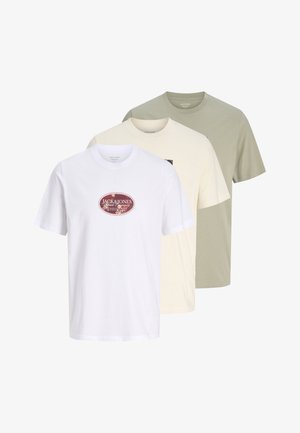 Jack & Jones, JORMONTAUK FRONT TEE 3 PACK - Tričko s potlačou - bright white/antique white/seagrass