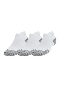 Weiße Sneakersocken mit einem strukturierten, schwarzen und grauen Zehenbereich. Bieten eine enge Passform und ein geripptes Oberband für zusätzlichen Komfort. Im 3er-Pack.