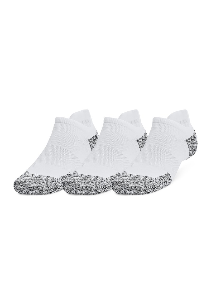 Weiße Sneakersocken mit einem strukturierten, schwarzen und grauen Zehenbereich. Bieten eine enge Passform und ein geripptes Oberband für zusätzlichen Komfort. Im 3er-Pack.