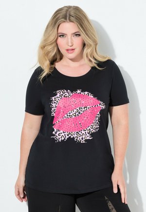 BEQUEME PASSFORM, GLITZERSTEINCHEN, KUSSMUND - T-shirt imprimé - black