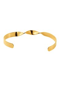 Gullmetallarmbånd med en bølgete design, med glatte, polerte overflater og avrundede kanter. Enkel, minimalistisk form uten dekorasjoner.