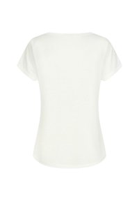 T-shirt blanc uni à manches courtes, vu de dos, avec un col rond et une coupe légèrement ajustée.