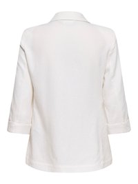 Blouse blanche à manches longues avec col, vue de dos, présentant un design simple et épuré avec des manches à poignets.