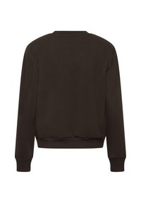 Sweat-shirt noir uni à manches longues vu de dos, avec poignets, ourlet et col côtelés. Aucun logo ni motif visible.