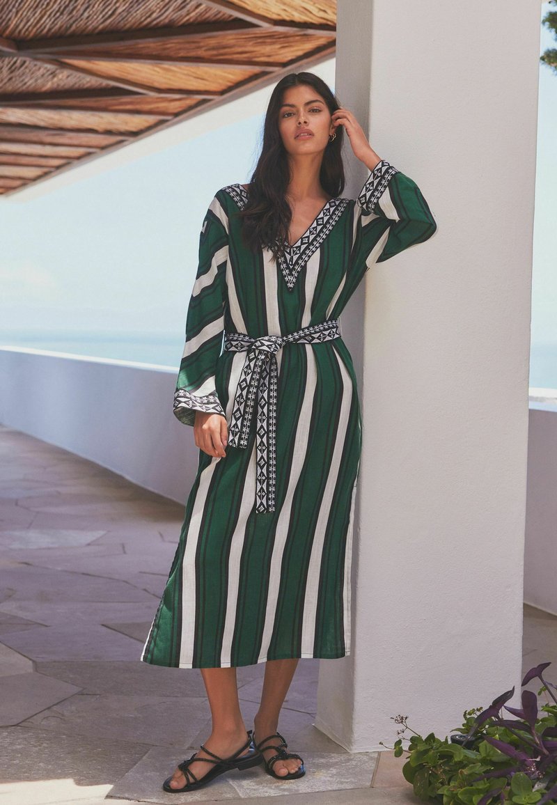 Next BELTED KAFTAN  - REGULAR FIT - Nappali ruha - green white stripe