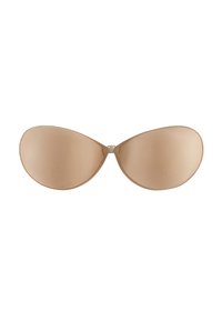 Coppette di reggiseno adesive beige, materiale morbido, forma a goccia, bordo senza cuciture, chiusura centrale, texture leggera. Adatte per abbigliamento senza schienale.