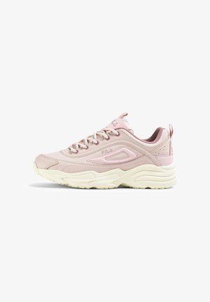 Light pink athletic shoe with a sleek design, textured synthetic upper, padded collar, and chunky cream-colored sole.
