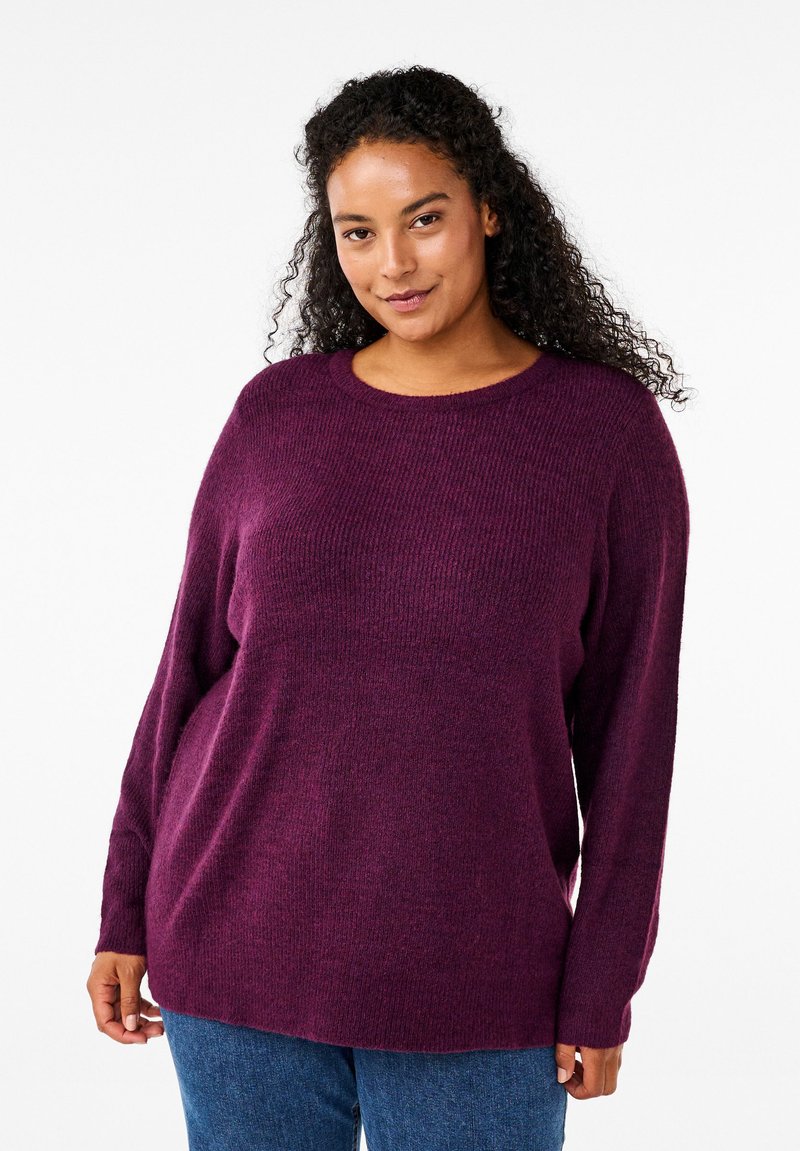 Zizzi WITH ROUND NECK - Strickpullover - potent purple mel.