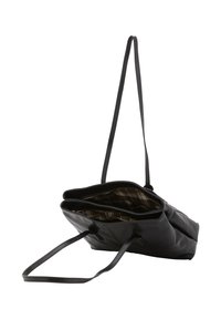 Borsa tote in pelle nera con due scomparti con zip, manici piatti e finitura testurizzata. L'interno presenta una fodera a quadri.