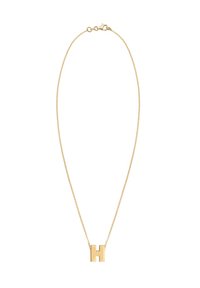 Goldkettchen mit einem kräftigen, polierten Buchstaben "H" Anhänger, gestaltet in einem eleganten, minimalistischen Stil.