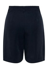 Pantalones cortos en azul marino hechos de una tela ligera, con una textura suave, un corte recto y una cinturilla sencilla sin bolsillos.