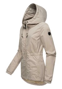 Lichtbeige hoodie met een ritssluiting, verstelbare trekkoord, elastische manchetten en zijzakken. Glad, mat stoffen afwerking.