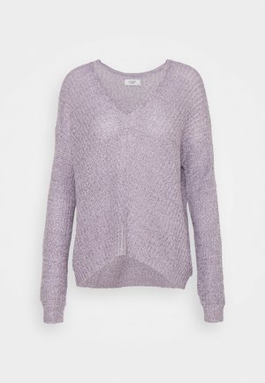 Maglione in lavanda lavorato a maglia con scollatura a V, maniche lunghe e vestibilità rilassata. Motivo a punto testurizzato con orlo leggermente accorciato.