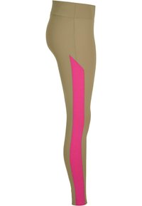 Tights i en nøytral beige farge med en dristig rosa vertikal sidepanel. Laget av elastisk stoff, med høy midje og en glatt tekstur.