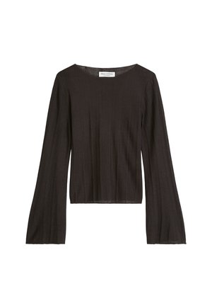 Black ribbed long-sleeve top with wide bell sleeves and a round neckline, tagged "Marc O'Polo."
