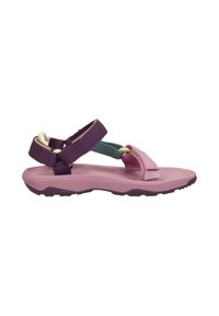 Sandalias de exterior moradas y rosas con una suela de goma texturada, correas ajustables y plantilla acolchada para mayor comodidad. Diseño de puntera cerrada.