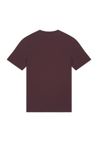 T-shirt bourgogne à manches courtes en tissu doux et respirant. Design classique à col rond avec une texture lisse et uniforme, sans embellissements visibles.