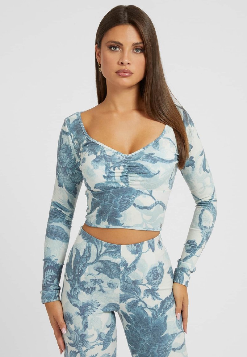 Guess MIT BLUMENPRINT Top s dlouhým rukávem himmelblau/světle modrá