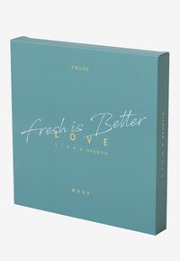Teal flat box with gold lettering, labeled "URANG," "fresh is Better," and "MASK." Features a minimalist design with smooth texture.