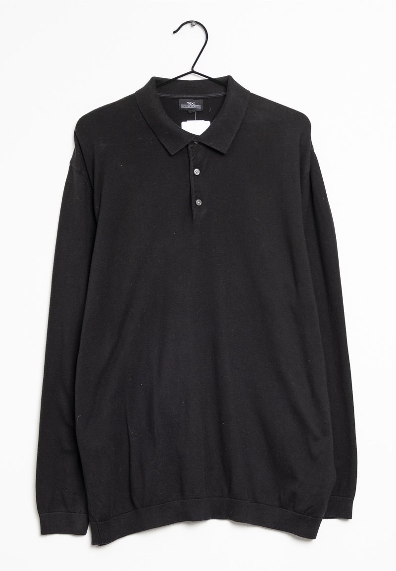 Polo à manches longues noir en coton, avec un col, une patte de boutonnage à trois boutons et un ourlet élastiqué. Convient pour un usage décontracté.