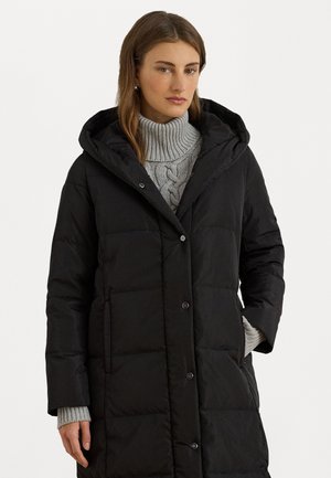 HOODED CHANNEL-QUILTED DOWN PUFFER COAT - Πουπουλένιο μπουφάν - black