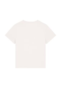 Kurzärmliges, schlichtes, weißes Baumwoll-T-Shirt. Klassischer Schnitt mit rundem Ausschnitt und gesäumten Ärmel. Glatte Textur und keine sichtbaren Muster oder Akzente.