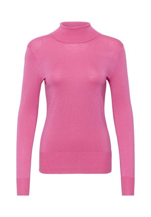 Pielāgots, garām piedurknēm ar augstu apkakli rozā krāsas džemperis no dzija, ar ribotu apkakli un aprocēm, gludu tekstūru un minimālām šuvēm.
