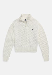 CABLE-KNIT COTTON QUARTER-ZIP SWEATER - Pulover - white