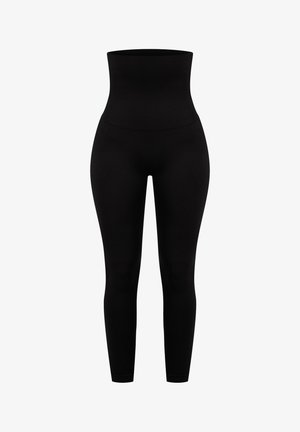 Mustat korkeavyötäröiset legginsit saumattomalla muotoilulla ja joustavalla kankaalla. Sileä rakenne, kapenevat lahkeet ja ei näkyviä saumoja tai kuvioita.