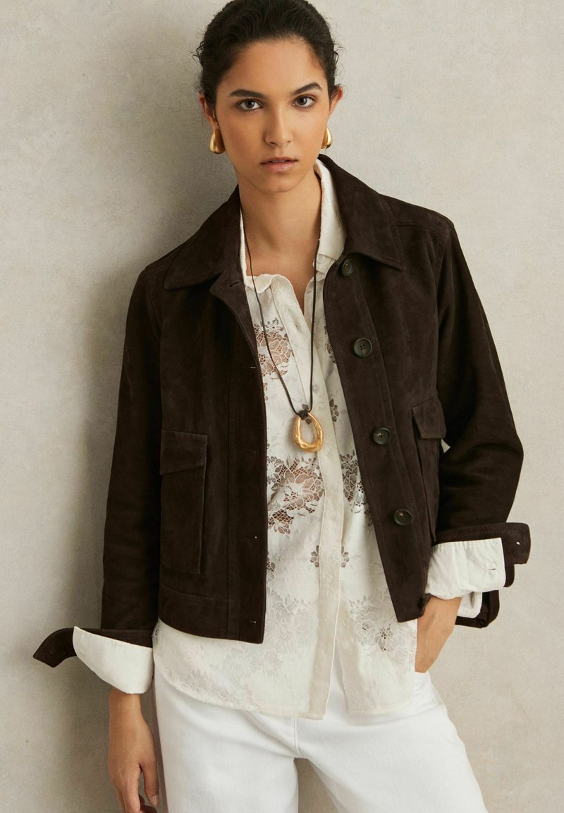 Reiss REGULAR FIT - HANSON TRUCKER - Nahkjakk - chocolate brown