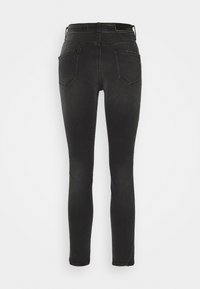 Svarta slim fit-jeans med en slät denimtextur, med hög midja, två bakfickor och minimal sömdetalj.