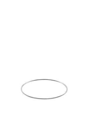 Thin silver-colored metal hoop lying flat on a white background.