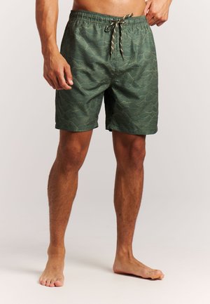 Groen gebloemde zwemshorts met een elastische tailleband en trekkoorden, voorzien van een subtiel golfpatroon en een ontspannen pasvorm.